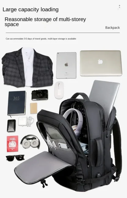 45L Large Capacity Multifunctional Extensible Rechargeable Hand-held Backpack Men's Waterproof Business Travel Computer Backpack - Image 15