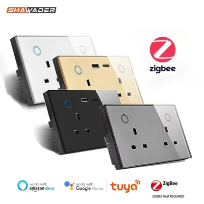 Shawader Zigbee Smart Tuya USB PD 20W Type C Charge Wall Socket UK Plug Outlet Touch Switch Wireless Remote by Alexa Google Home