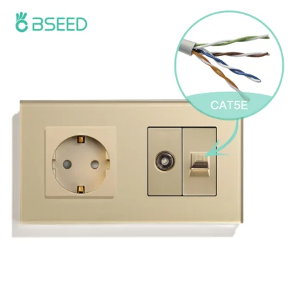 BSEED Single TV CAT5 Internet Socket Double EU Power Socket Triple Germany  With RJ45 Television Wall Sockets Glass Frame - Image 7