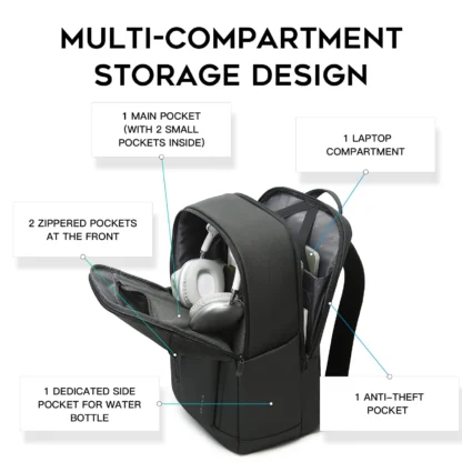 BANGE New Casual Multi-Pockets Big Capacity Daily 15.6inch Laptop Light Waterproof For Business Trip Roomy Men Backpack with YKK - Image 3