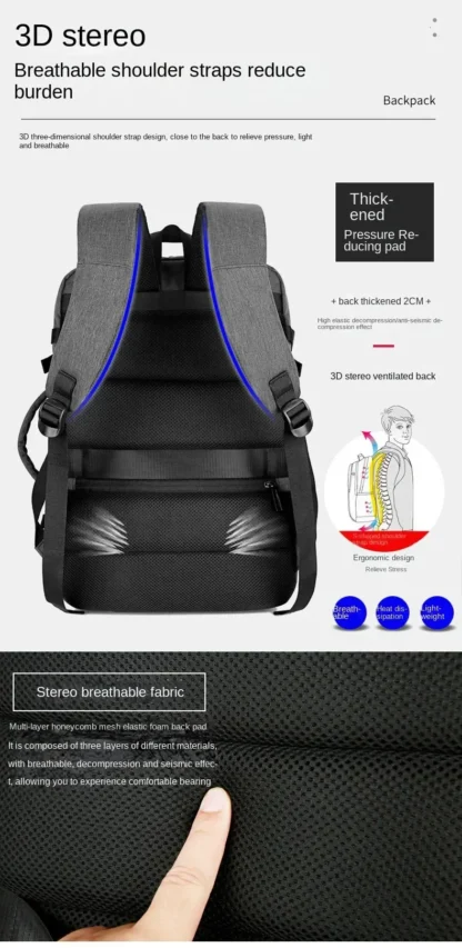 45L Large Capacity Multifunctional Extensible Rechargeable Hand-held Backpack Men's Waterproof Business Travel Computer Backpack - Image 17