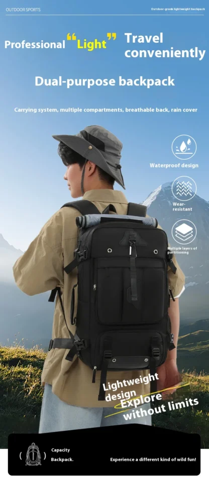 Large capacity men's backpack with high-end feel, travel backpack, sports outdoor luggage bag, mountain climbing bag, waterproof - Image 12