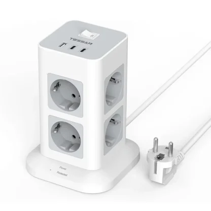TESSAN Tower Power Strip Multi Outlets with USB A +1 Type C 2M Extension Cable EU Plug Vertical Electric Socket Surge Protection - Image 8
