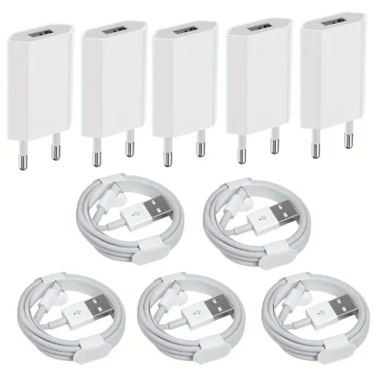 1/2/5Sets 5V 1A USB Charger Travel Wall Charging Head with USB A to Type C USB Charging Cable Phone Adapter Portable EU Plug 5W - Image 8