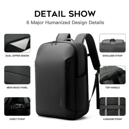 BANGE New Casual Multi-Pockets Big Capacity Daily 15.6inch Laptop Light Waterproof For Business Trip Roomy Men Backpack with YKK - Image 5