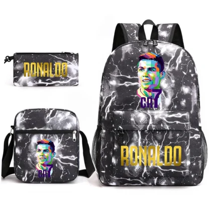 Ronaldo print student schoolbag 3-piece set youth backpack pencil case shoulder bag set - Image 27
