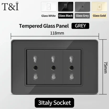 Gray Tempered Glass Italian Standard Wall Switch Socket 118x75mm with USB Type-C Outlet Fast Charging for Home Office Kitchen - Image 21