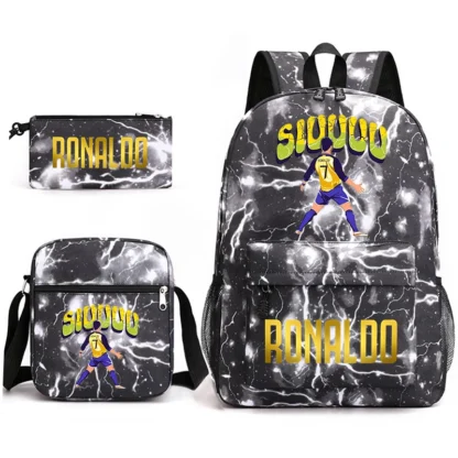 Ronaldo print student schoolbag 3-piece set youth backpack pencil case shoulder bag set - Image 7