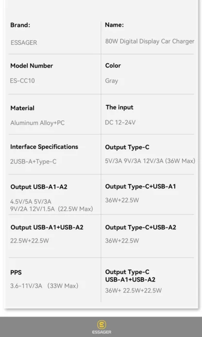Essager 80W Car Charger USB Type C PD Fast Charging Phone Quick Charge for iPhone 14 13 Huawei Xiaomi Samsung iPad Laptop Tablet - Image 23
