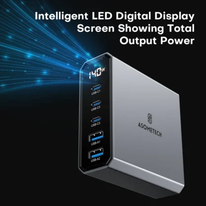 ASOMETECH 140W GaN USB Type C Fast Charger Multiple Ports QC4.0 PD Quick Charger For Macbook Laptop Tablet iPhone 14 Samsung S23 - Image 6