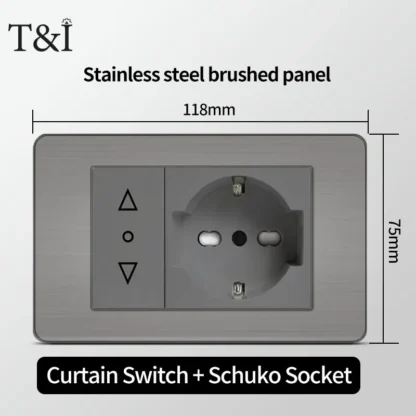 118 US Mexico Grey Stainless Steel Brushed 2way Electrical Light Switch Home Wall Socket Plug Double USB Type-C Power Outlet - Image 14