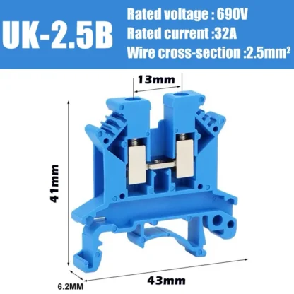 20/50/100Pcs UK - 2.5B Din Rail Terminal Block Electrical Conductor Universal Screw Connection Terminal Strip 2.5mm² - Image 7