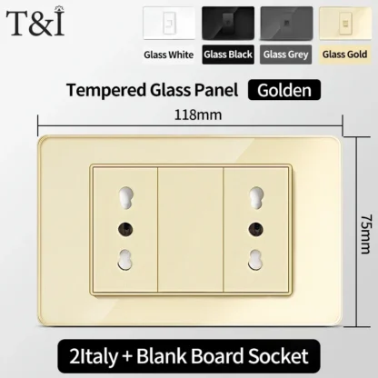 118 Wall Switch Socket with USB Type-C 20W 16A  Fast Charging Italy Chile Schuko Outlet Golden Tempered Glass Panel for Office - Image 13