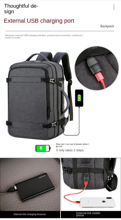 40LExpandable USB Travel Backpack, Flight Approved Carry on Bags for Airplanes,Water Resistant Durable 17-inch backpack men - Image 19