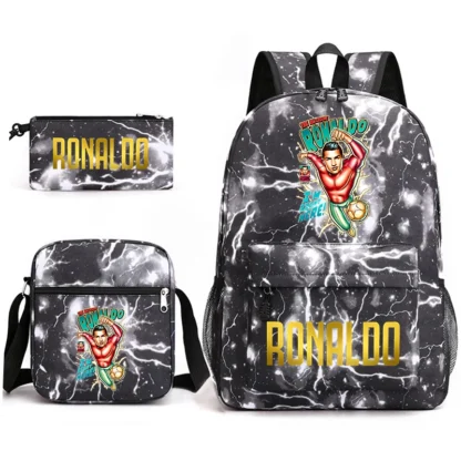 Ronaldo print student schoolbag 3-piece set youth backpack pencil case shoulder bag set - Image 26