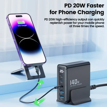 Toocki 140W GaN USB Charger 5in1 Desktop Fast Charge USB Type C Charger LED Display Charger For iPhone Xiaomi Smartphone Laptop - Image 3