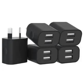 1/5Pcs Black Dual USB Power Adapter AU Plug Wall Plug 5V Charger 2-Port Aus USB Plug 5V/2.1A Adapter For iPhone Pad For Samsung,
