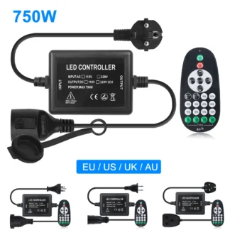 AC 110V 220V 240V LED Dimmable Controller 750W Christmas Outdoor String Lights Bulb Adjust Bright 23Keys Remote EU US UK AU Kit
