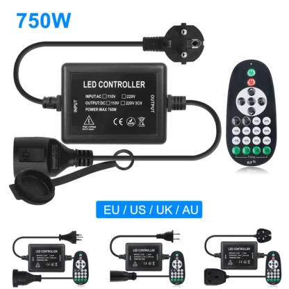 AC 110V 220V 240V LED Dimmable Controller 750W Christmas Outdoor String Lights Bulb Adjust Bright 23Keys Remote EU US UK AU Kit