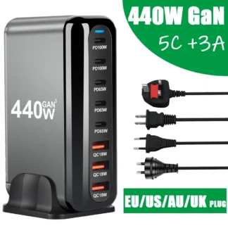 GaN Charger Multi USB Ports Desktop Charging Station Quick Charge For iPhone Huawei Xiaomi Samsung MacBook Type C PD Charger