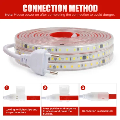 AC220V LED Strip Lights EU UK Plug SMD2835 120LEDs/m Waterproof Lamp With Adhesive Tape Warm/Natural/Cool White Red Blue Yellow - Image 6