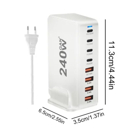 240W Desktop Charging Station  4 USB Type C USB Type A Charger 8 Ports For iPhone15 PD Fast Charger For Laptop Tablet - Image 7