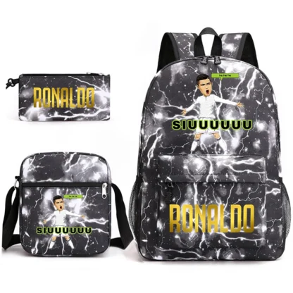 Ronaldo print student schoolbag 3-piece set youth backpack pencil case shoulder bag set - Image 29
