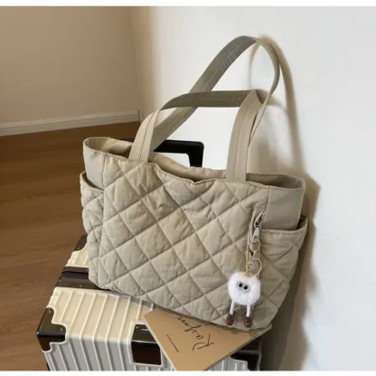 Fashion New Ins Cotton Clothing Bag for Women New Diamond Grid Large Capacity Hand-held Tote Bag Commuting Shopping Shoulder Bag - Image 43