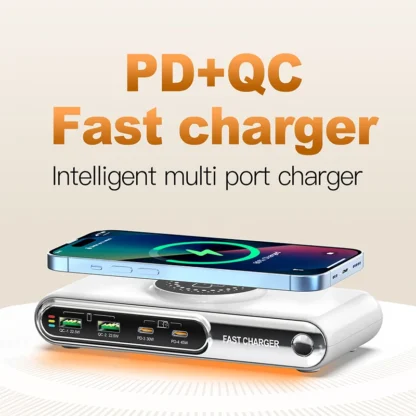 5-in-1 USB C Charger Station with LED Colour Nighting 72W 4-Ports Magnetic Wireless Charging Station PD45W Fast Charger F9A - Image 2