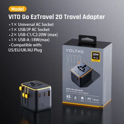 VOLTME PD20W GaN Charger With AC Outlets 2USB C+USB A Mobile Phone Charger for iPhone15 14 Xiaomi USB Wall Socket Travel Charger - Image 7