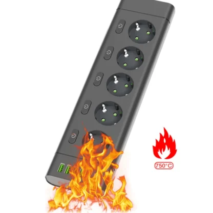 EU Plug Power Strip Multiple Independent Control Outlet Sockets 2m Extension Cord Electrical Socket with 4 USB 2 Type-C Ports - Image 6