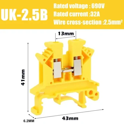 20-100Pcs DIN Rail UK2.5B Terminal Block-7Colors,800V 32A, Universal Screw Connector for 2.5mm² Wire Ideal for Electrical Wiring - Image 10