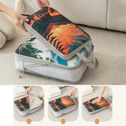 5pcs tropical printed compressed lightweight travel clothing storage bag suit, space-saving travel necessities accessories - Image 5