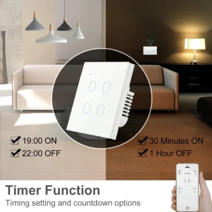 Tuya Smart Life WiFi Wall Touch Button 220V AC Light Switch for Lamp 1 2 3 4 Gang APP Voice Remote Control EU UK Europe Standard - Image 3