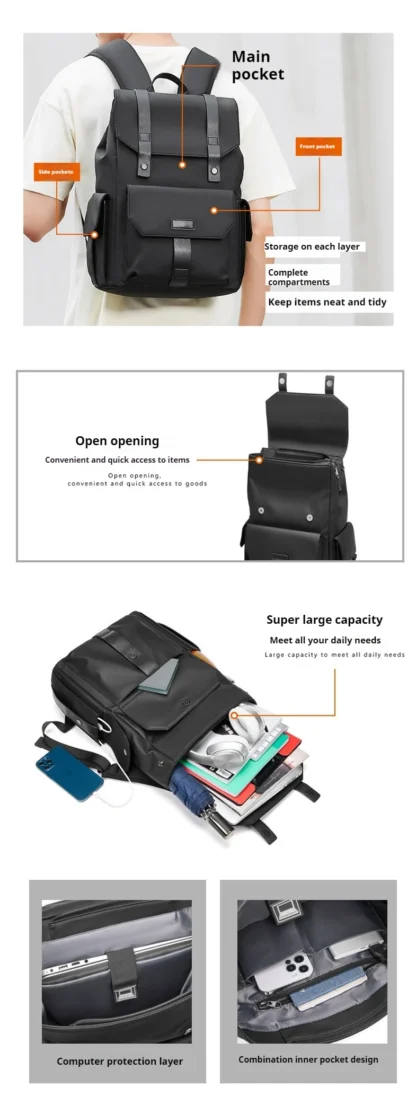 XOKY Fashion Business Backpack Men Travel Waterproof Backpack Expandable Backpack Large Capacity  Bag 2301 - Image 10