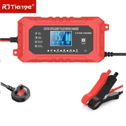 UK Plug Smart Car Battery Charger 12V15A/24V8A LCD Display Pulse Repair for AGM Gel Wet Lead Acid Lithium Batteries - Image 8