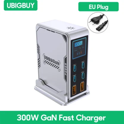 Ubigbuy 300W GaN Charger PPS PD 100W USB Type C 6-Port Digital Display Desktop Fast Charging Station for MacBook iPhone Samsung - Image 8