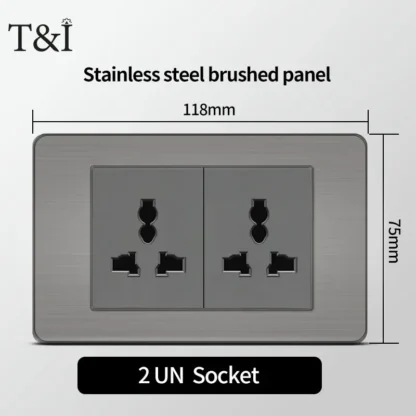 118 US Mexico Grey Stainless Steel Brushed 2way Electrical Light Switch Home Wall Socket Plug Double USB Type-C Power Outlet - Image 20
