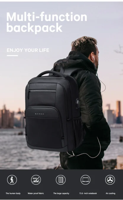 BANGE Travel Waterproof Backpack with USB Charging Port Fit 15.6 Inch Laptop Backpacks for Men and Women, Teenager School Bags - Image 11