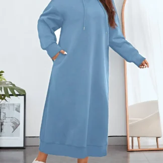 Plus Size Casual Dress, Fitted Knitting Fabric for Fall & Winter, Modest Style for Ages 12 and Up