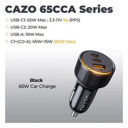 VOLTME 65W Car Charger Dual USB-C USB-A Fast Charging QC 4.0 PD 3.0 Fast Charge Charger For Laptop Translucent Car Phone Charger - Image 7