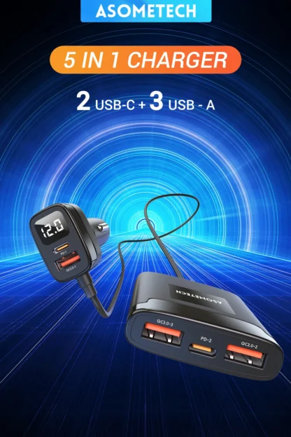 ASOMETECH 5 Port USB Car Charger 78W SCP PPS AFC USB Type C Fast Charging For iPhone 14 13 Pro Huawei Xiaomi Samsung S22 Ultra - Image 8