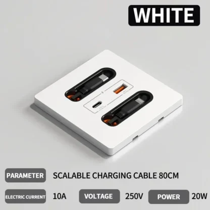 ​​Space-Saving Wall Socket with 80CM Retractable USB Cable | 20W Fast Charge for iPhone 15 Pro/Android Phones​ - Image 7