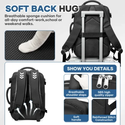 Under Seat Travel Backpack, Wizz 40x30x20 Airplane Travel Backpack Convenient Outdoor Men Laptop Backpack Outdoor Carry-On Bag - Image 5