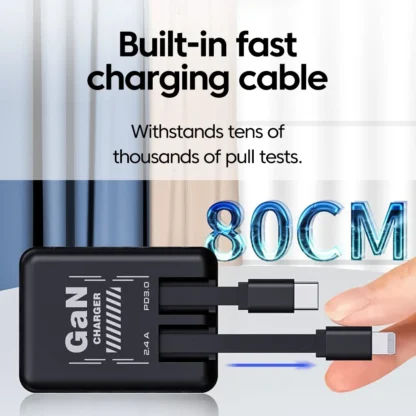 120W GaN Fast Charging Phone Charger With Type C/Lighting Retractable Cable For Iphone 16 15 Samsung Foldable pins Charger - Image 3