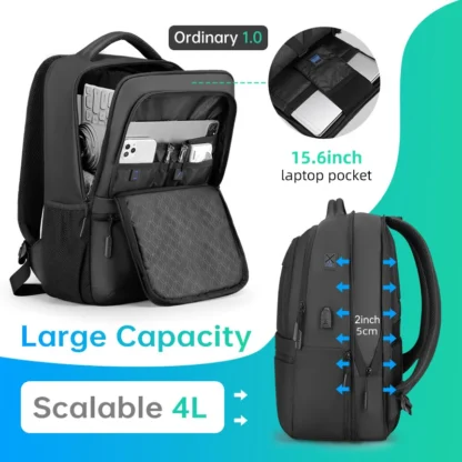 MarkRyden Fady: Expandable Lightweight USB Charging Laptop Backpack with Anti-theft Backpack Men Backpack Black Backpack - Image 2