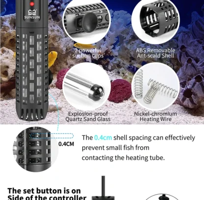 SUNSUN Fish Tank Digital Heating Rod Aquarium Submersible Heater 500W Adjustable Temperature Thermostat LCD Display Fish Farming - Image 20