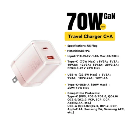Essager 70W GaN Type C Charger For iPhone 16 15 14 Pro Max MacBook QC4.0 PD3.0 PPS 45W Fast Charging Charger For Samsung Travel - Image 8
