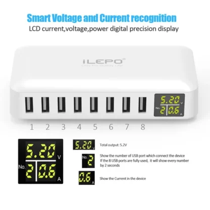 8 Ports USB Charger 40W 8A LCD Display Multi Port USB Hub Fast Charging Wall Charger Power Adapter for iPhone Xiaomi Huawei - Image 8