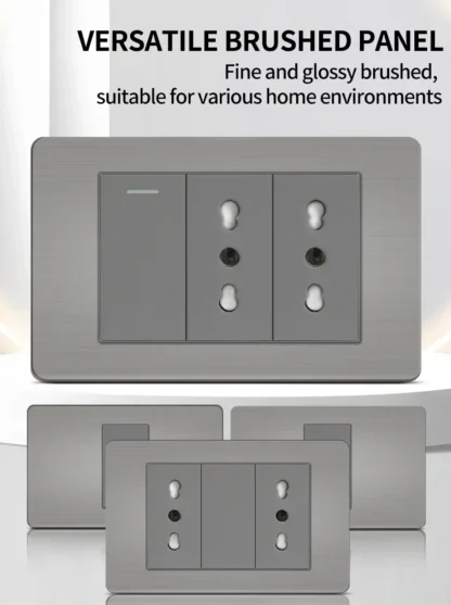118 US Mexico Grey Stainless Steel Brushed 2way Electrical Light Switch Home Wall Socket Plug Double USB Type-C Power Outlet - Image 26